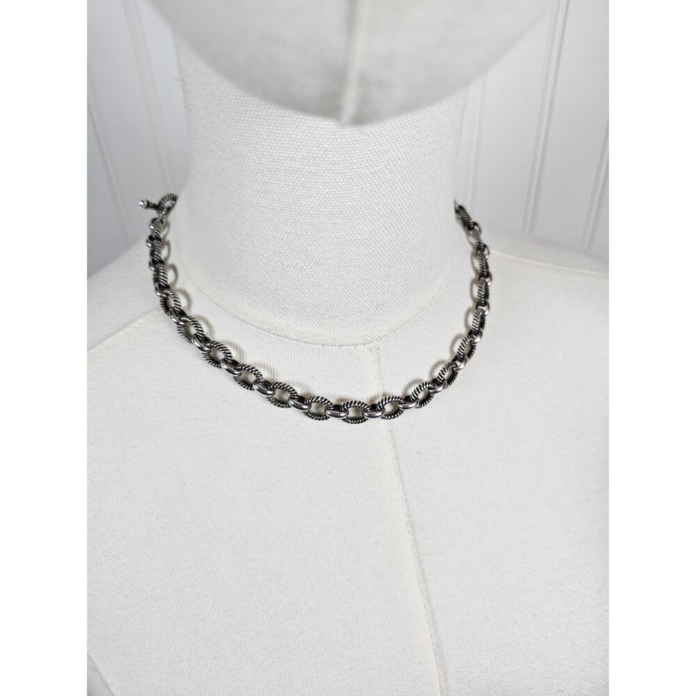 Michelle Albala Sterling Silver Twisted Rolo Cable Chain Toggle Necklace 18in